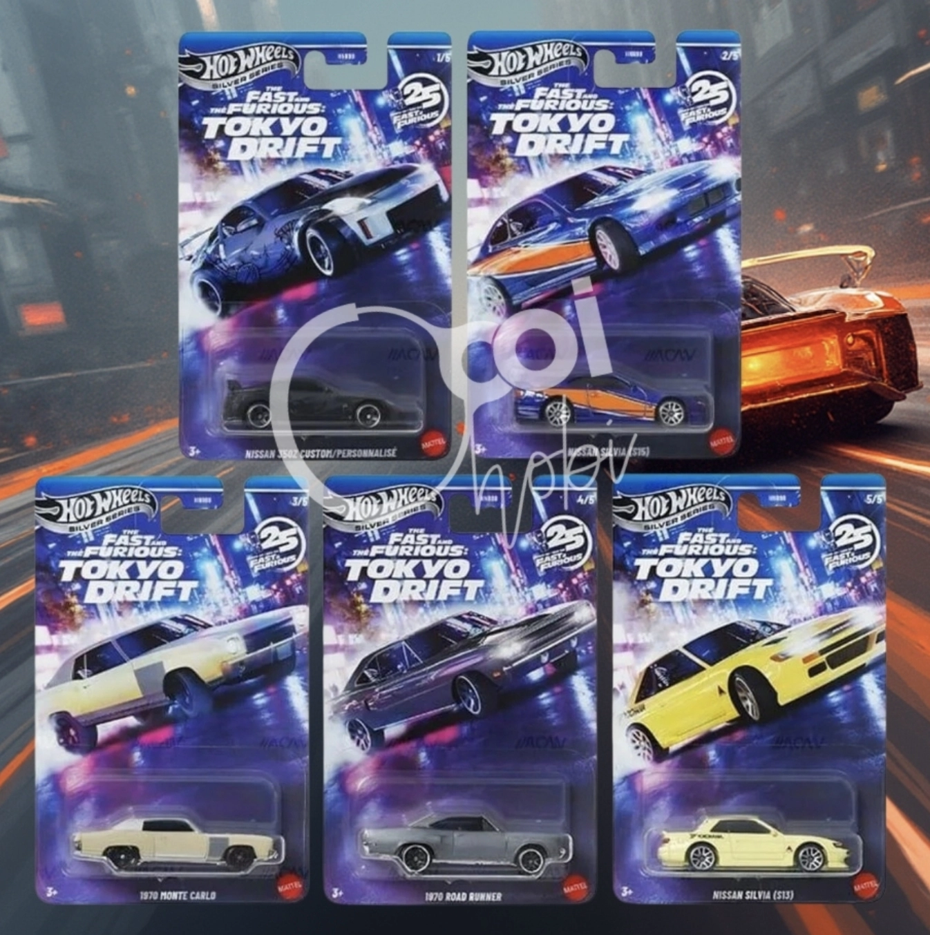 Hot Wheels Silver - Fast Furious 25. Yıl Tokyo Drift - 5’li Set