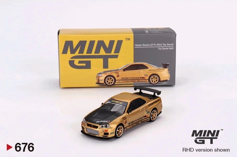 MINI GT #676 NISSAN SKYLINE GT-R R34 TOP SECRET GOLD 