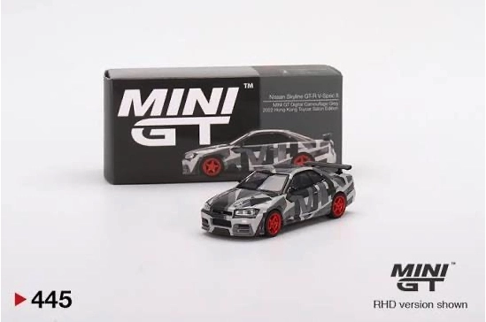 Mini GT - Nissan Skyline GT-R V-Spec II - Mini GT Digital Camouflage Grey 2022 Hon Kong Toycar Salon Edition #445