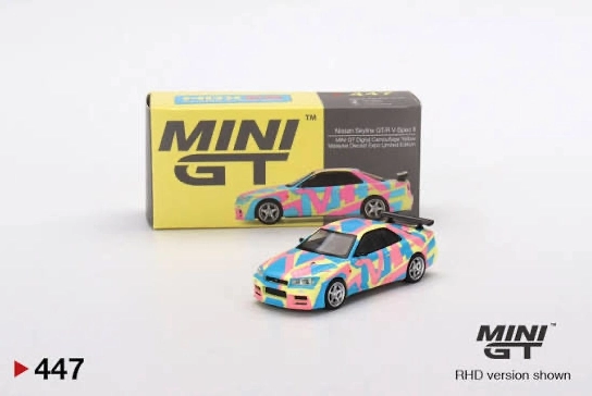Mini GT - Nissan Skyline GT-R V-Spec II - Mini GT Digital Camouflage Yellow Malaysia Diecast Expo Limited Edition