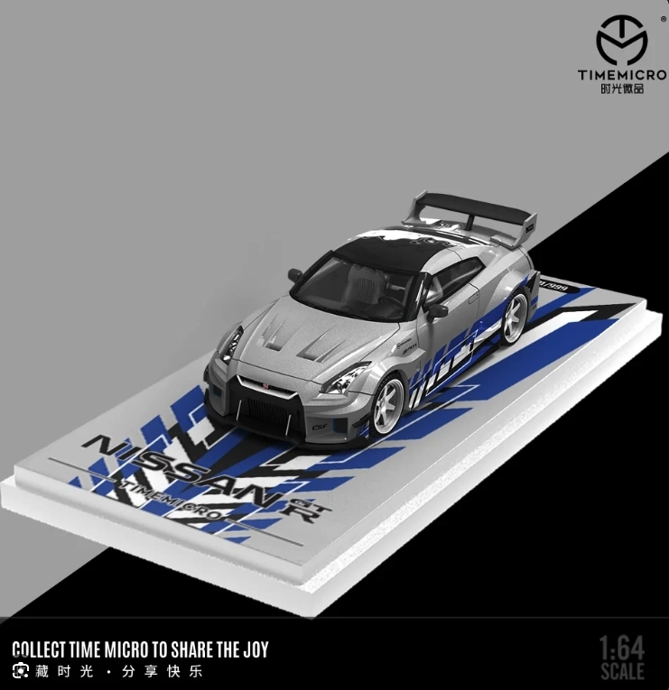 Time Micro - Nissan GTR 35 Silver Blue Plague - Nor. Ver. - TM641529