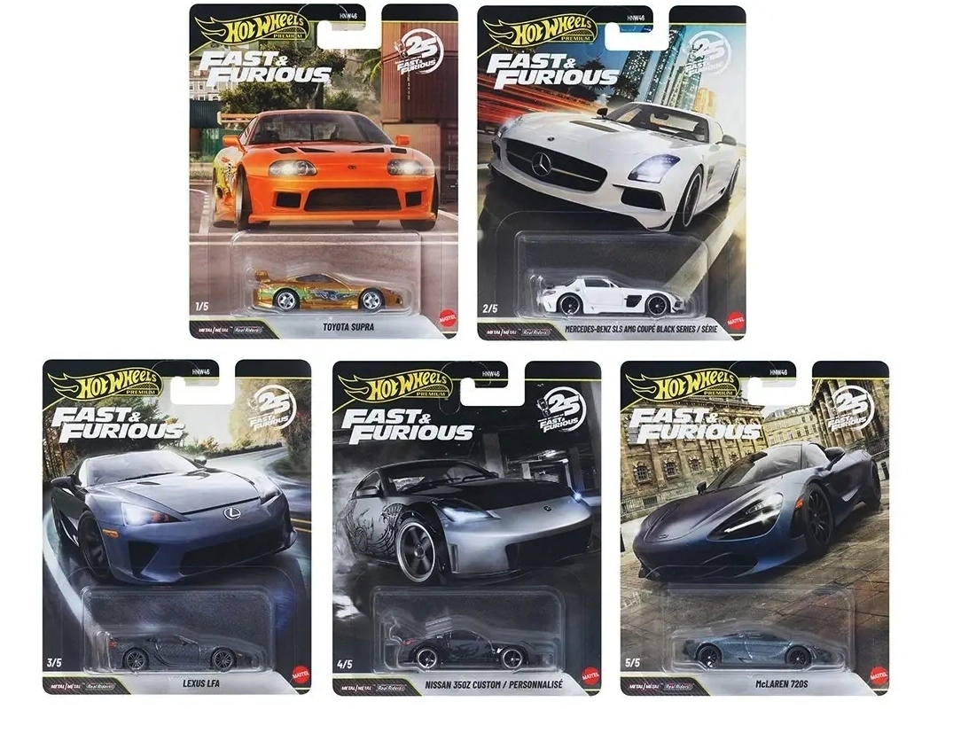 Hot Wheels Premium - Fast & Furious 25. Yıl 5’li Toyota Supra Chase Set