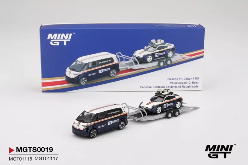 Mini GT 1/64 Porsche 911 Dakar #718 / Volkswagen ID. Buzz Porsche Centrum Gelderland Roughroads Set MGTS0019
