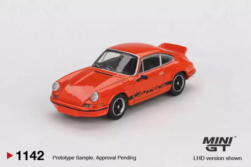 Mini GT 1/64 Porsche 911 Carrera RS 2.7 Tangerine with Black Livery MGT01142