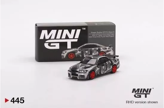Mini GT - Nissan Skyline GT-R V-Spec II - Mini GT Digital Camouflage Grey 2022 Hon Kong Toycar Salon Edition #445