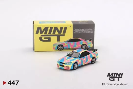 Mini GT - Nissan Skyline GT-R V-Spec II - Mini GT Digital Camouflage Yellow Malaysia Diecast Expo Limited Edition