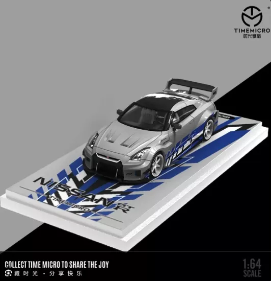 Time Micro - Nissan GTR 35 Silver Blue Plague - Nor. Ver. - TM641529
